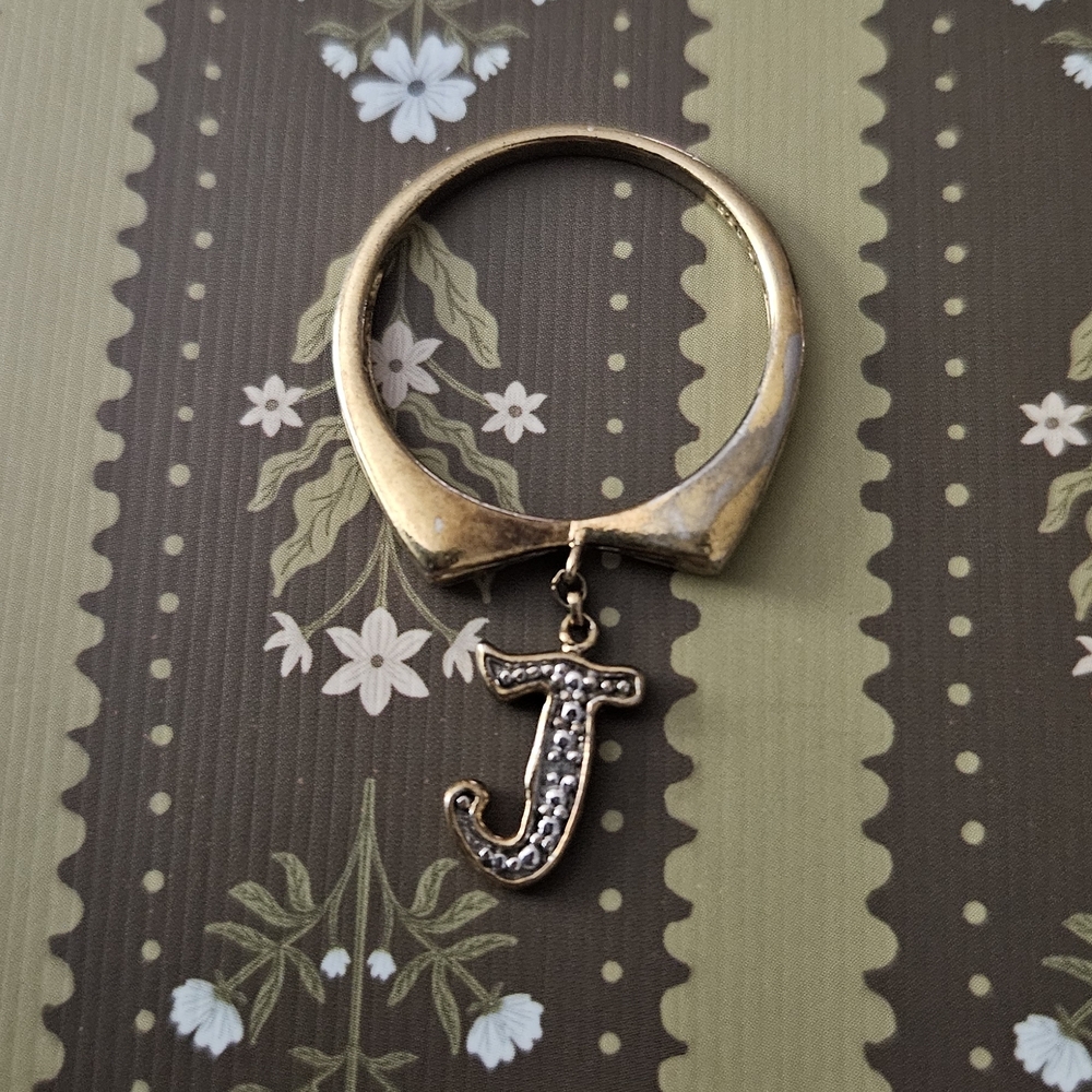 JG Gold Over Sterling  Initial J Charm Size 10 Ring